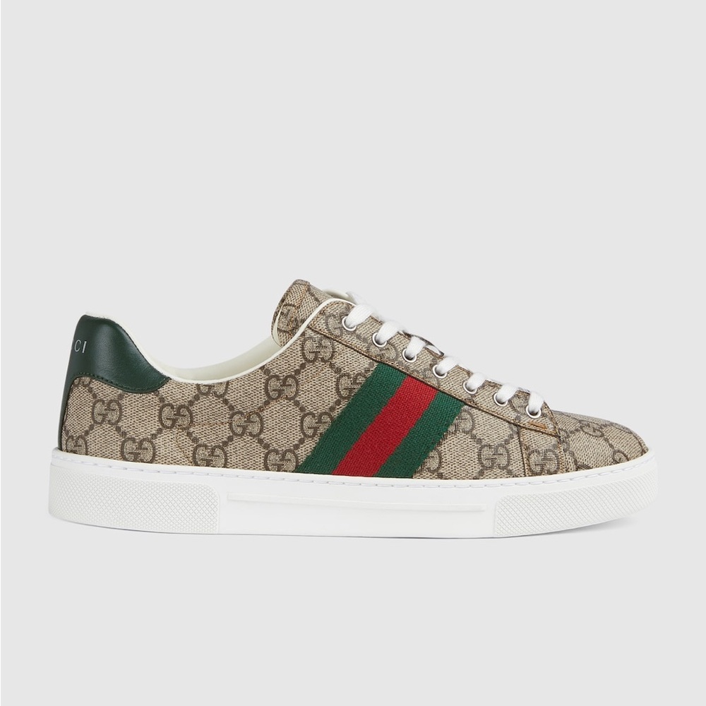Gucci Monogram Sneakers with Green and Red Stripes